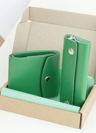 Подарунковий набір жіночий handycover №48 (зелений) гаманець і ключниця