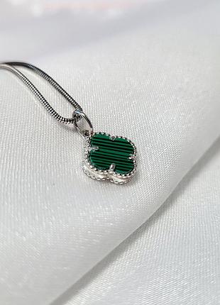 Серебряная подвеска кулон цветок с зеленым малахитом серебро 925 пробы покрито родием пк2м/1024 1.60г