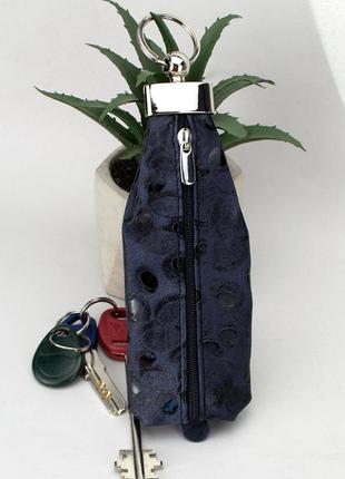 Подарочный женский набор №72: косметичка + ключница синего цвета3 фото