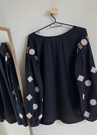 S-2xl льняная женская вышиванка, черная женская блуза с вышивкой2 фото