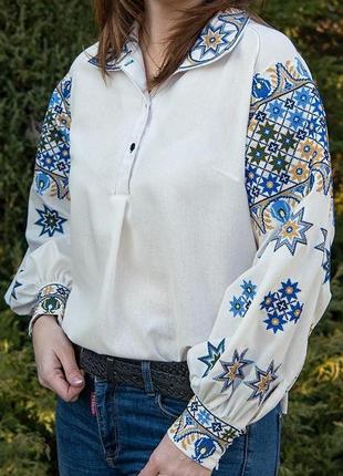 Вышиванка женская льняная с воротничком
