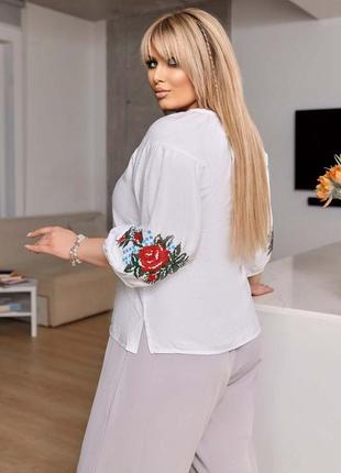 Блузка-вишиванка жіноча 3261 "троянда" білий4 фото
