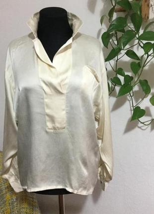 Италия 100% шёлк фирменная натуральная базовая шёлковая перламутровая блуза шовк