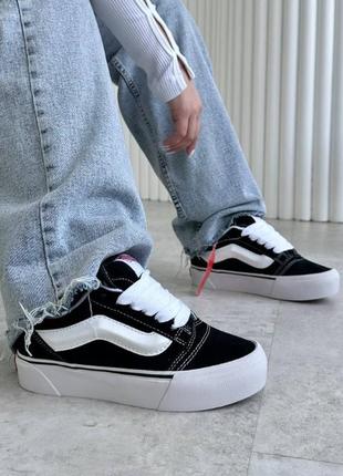 Кроссовки vans knu skool black white платформа