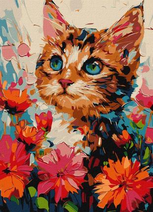 Картина по номерам "котик в цветах" kho6599 30х40см