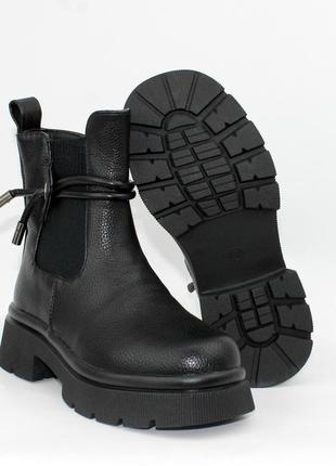 Ботинки для девочки зимние кожаные черные 32 33 34 35 36 37