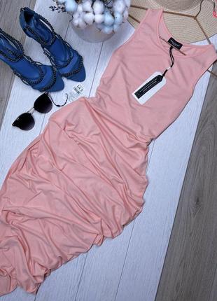 Нова рожева трикотажна сукня xs s плаття асиметричне міді плаття трикотажне
