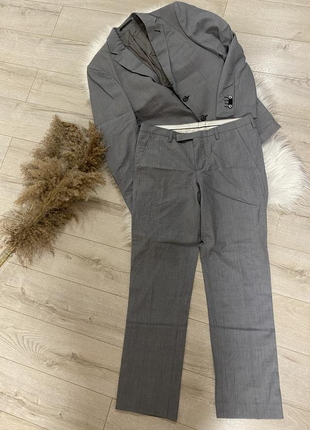 Серый стильный оверсайз унисекс/брючный костюм:5 фото