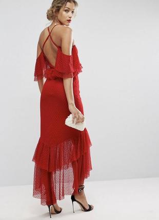 Новое красное вечернее платье asos xxl платье длинное платье с открытыми плечами в горошек