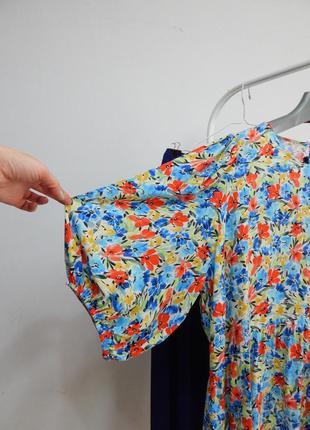 Натуральна ярусна блуза із об'ємними рукавами із воланом рюшею вільна легка літня на літо4 фото