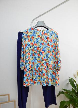 Натуральна ярусна блуза із об'ємними рукавами із воланом рюшею вільна легка літня на літо9 фото