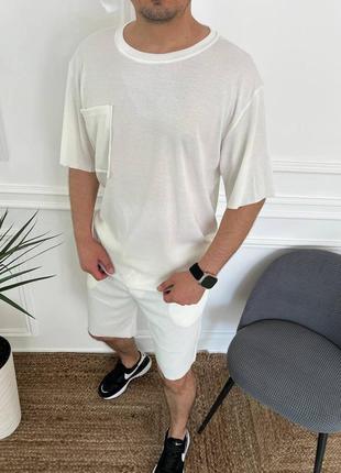 Мужской летний повседневный спортивный костюм оверсайз футболка и шорты