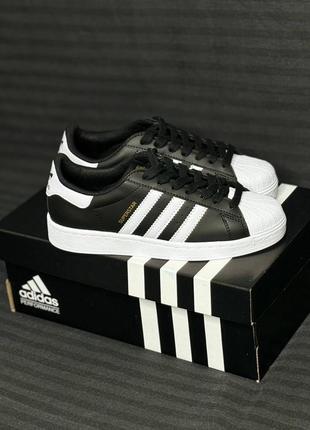 Жіночі кеди adidas superstar black з білою підошвою