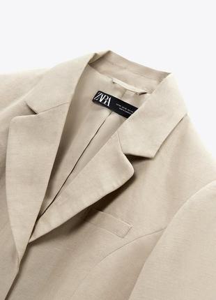 Новий бежевий короткий літній лляний укорочений піджак блейзер zara, s