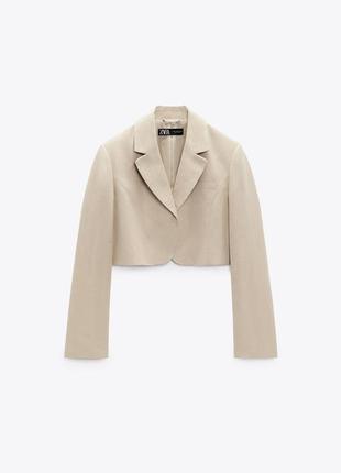 Новий бежевий короткий літній лляний укорочений піджак блейзер zara, s