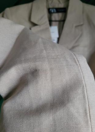 Новий бежевий короткий літній лляний укорочений піджак блейзер zara, s