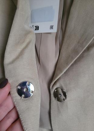 Новий бежевий короткий літній лляний укорочений піджак блейзер zara, s