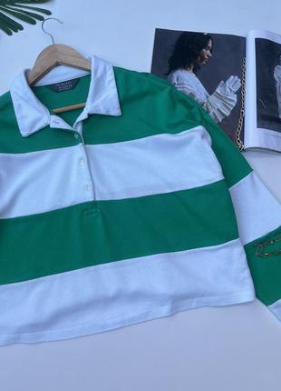 Зелёный свитшот в полоску. джемпер поло оверсайз2 фото