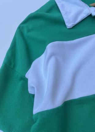 Зелёный свитшот в полоску. джемпер поло оверсайз6 фото
