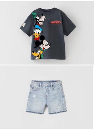 Костюм комплект для мальчика джинсовые шорты и футболка зара zara мики маус путано герои десней туречечника летнее лето