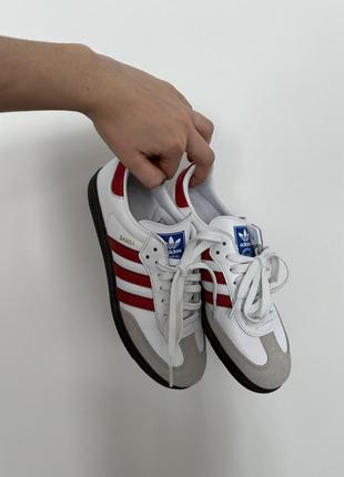 Шкіряні кросівки adidas originals samba og white better scarlet1 фото