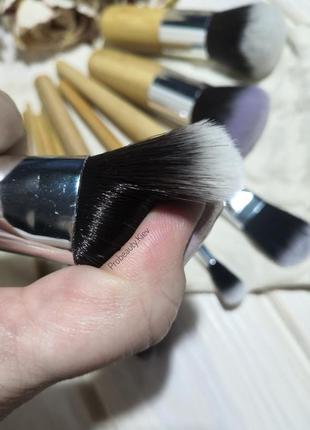 11 шт таклон кисти для макияжа набор ручки бамбук в льняном мешочке probeauty7 фото