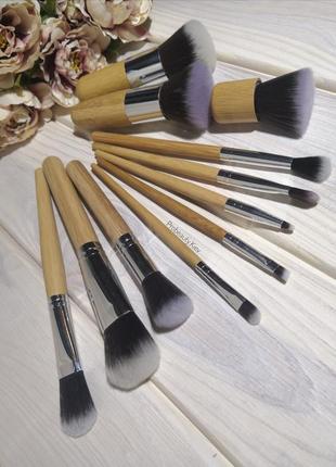 11 шт таклон кисти для макияжа набор ручки бамбук в льняном мешочке probeauty2 фото