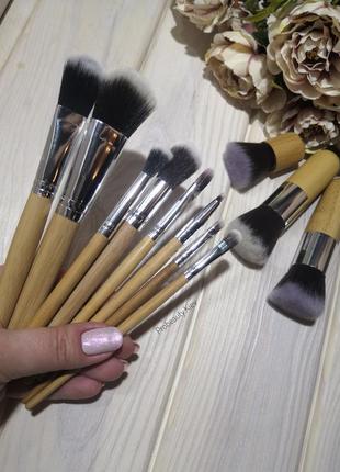 11 шт таклон кисти для макияжа набор ручки бамбук в льняном мешочке probeauty3 фото