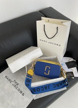 Жіноча сумка в стилі marc jacobs the snapshot peach yellow/blue.