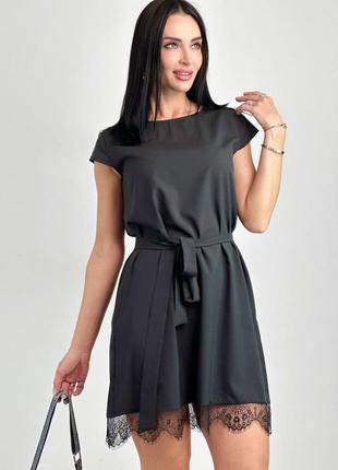 Женское короткое летнее платье мини с кружевом1 фото