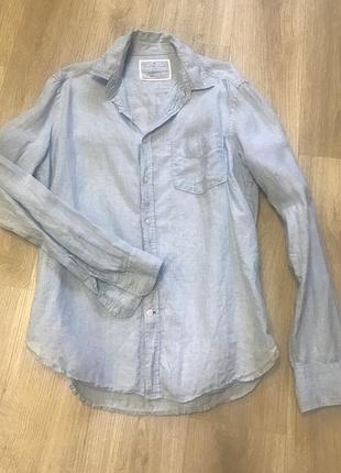 Сорочка чоловіча  блакитна літо 100% льон pure linen