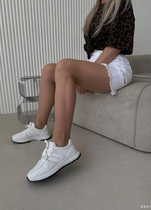 Кроссовки белые, эко кожа + обувной текстиль