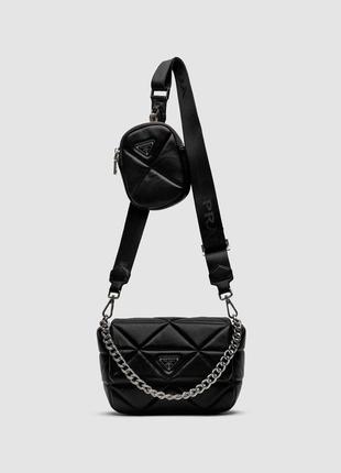 Сумка женская в стиле prada re-nylon padded shoulder black1 фото