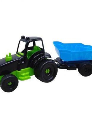 Трактор з причепом м чорний+зелений+синій