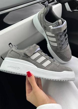 Жіночі шкіряні кросівки adidas forum 84 low grey white адідас форум