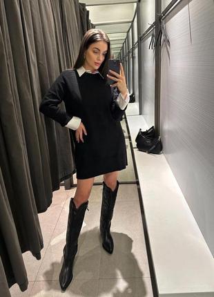 Платье свитер трикотаж вязка черная s m zara 5536/045