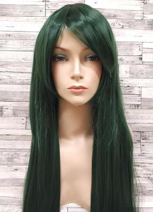 3555 парик зеленый прямой с челкой 80см