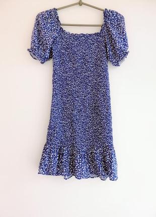 Платье женское синее белое принт мини2 фото