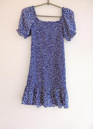 Платье женское синее белое принт мини6 фото