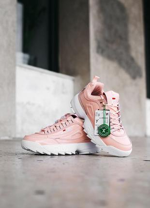 Жіночі шкіряні кросівки fila una disruptor 2 pink \ white розпродаж