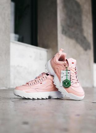 Женские кожаные кроссовки fila disruptor 2 pink&gt; white разграждающий