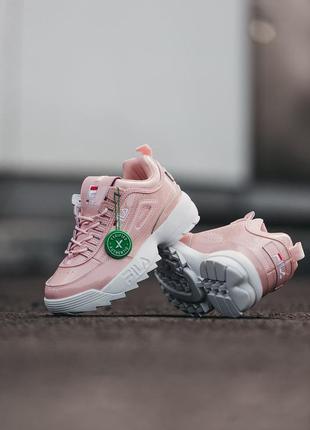 Женские кожаные кроссовки fila disruptor 2 pink&gt; white разграждающий