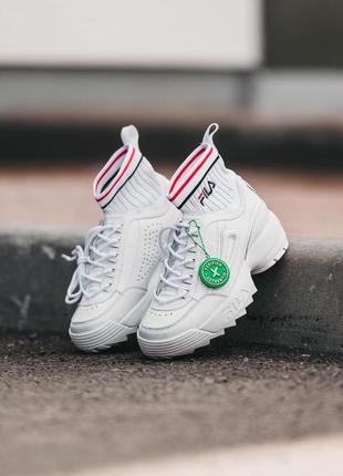 Женские кожаные кроссовки fila disruptor 2 socks white распродаж