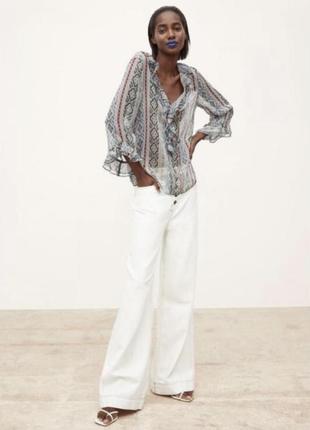 Zara блуза легкая с рюшами оверсайз в принт