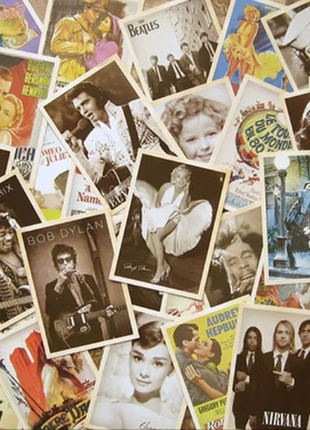 Открытки почтовые коллекционные в стиле ретро фотографий знаменитостей кинофильмов актрис рок групп