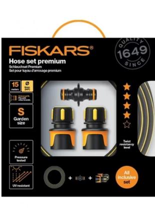 Набор с садовым шлангом fiskars premium 9мм (3/8”) 15 м q4 (1027101)