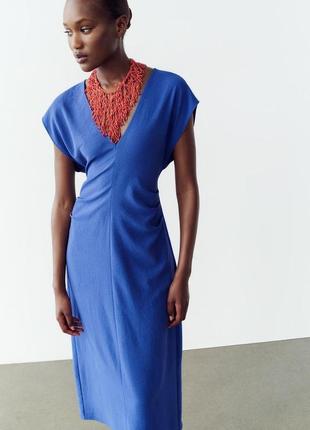 Струящееся голубое платье женская zara new