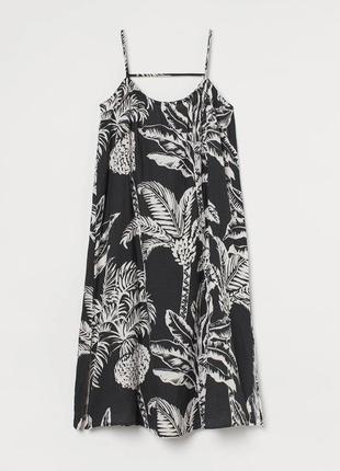 Плаття сарафан літній h&m муслін бавовна міді чорний білий принт
