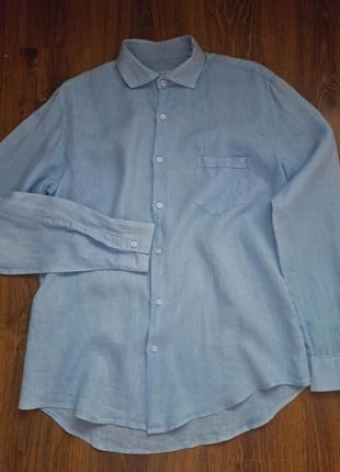 Голубая льняная рубашка studio b, италия, размер m-l