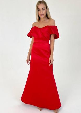 Платье длинное в пол женское платье русалка рыбка нарядное платье атласное корсетное платье с открытыми плечами красное зелёное чёрное голубое